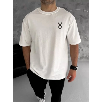 Unisex Bisiklet Yaka Baskılı Oversize TShirt