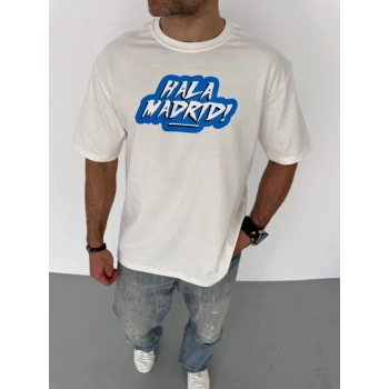Unisex Bisiklet Yaka Baskılı Oversize TShirt