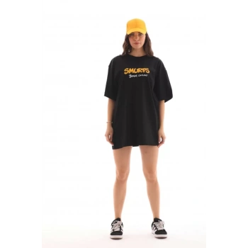 Unisex Bisiklet Yaka Baskılı Oversize TShirt