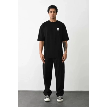 Unisex Bisiklet Yaka Baskılı Oversize TShirt