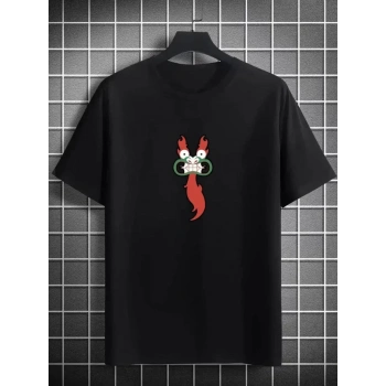 Unisex Bisiklet Yaka Baskılı Oversize TShirt