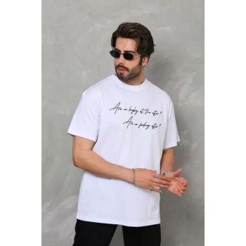 Unisex Bisiklet Yaka Baskılı Oversize TShirt