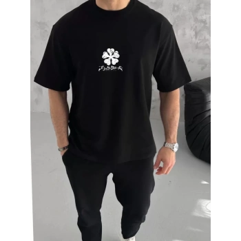 Unisex Bisiklet Yaka Baskılı Oversize TShirt