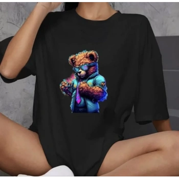 Unisex Bisiklet Yaka Baskılı Oversize TShirt