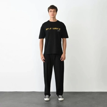 Unisex Bisiklet Yaka Baskılı Oversize TShirt