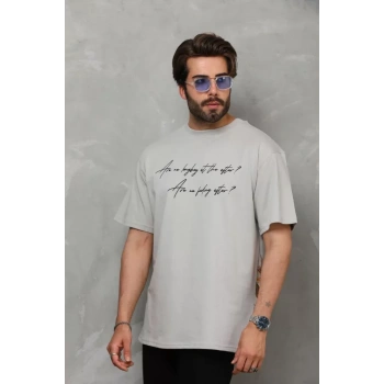 Unisex Bisiklet Yaka Baskılı Oversize TShirt
