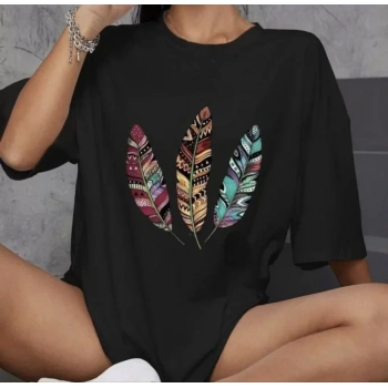 Unisex Bisiklet Yaka Baskılı Oversize TShirt