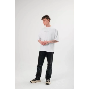 Unisex Bisiklet Yaka Baskılı Oversize TShirt