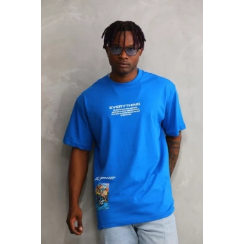 Unisex Bisiklet Yaka Baskılı Oversize TShirt