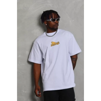 Unisex Bisiklet Yaka Baskılı Oversize TShirt