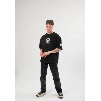 Unisex Bisiklet Yaka Baskılı Oversize TShirt