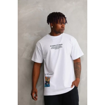 Unisex Bisiklet Yaka Baskılı Oversize TShirt