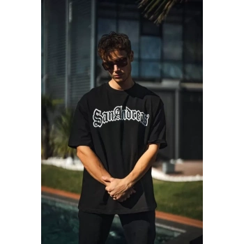 Unisex Bisiklet Yaka Baskılı Oversize TShirt