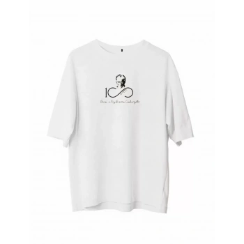 Unisex Bisiklet Yaka Baskılı Oversize TShirt