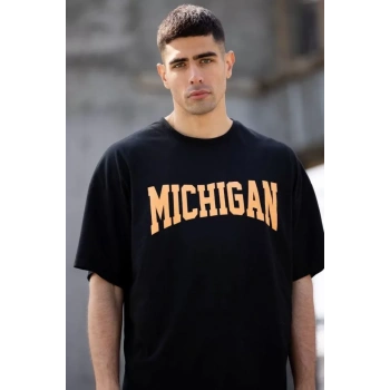 Unisex Bisiklet Yaka Baskılı Oversize TShirt