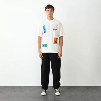 Unisex Bisiklet Yaka Baskılı Oversize TShirt