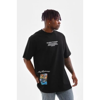 Unisex Bisiklet Yaka Baskılı Oversize TShirt