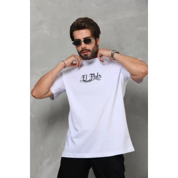 Unisex Bisiklet Yaka Baskılı Oversize TShirt