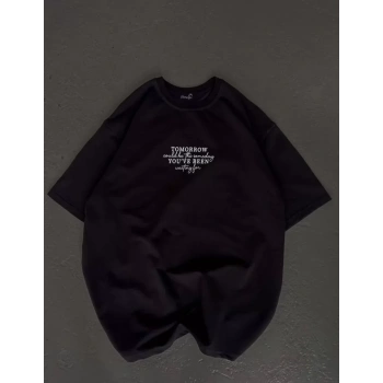 Unisex Bisiklet Yaka Baskılı Oversize TShirt