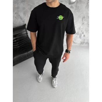 Unisex Bisiklet Yaka Baskılı Oversize TShirt