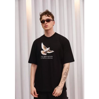 Unisex Bisiklet Yaka Baskılı Oversize TShirt