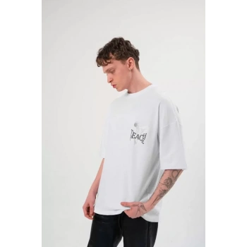 Unisex Bisiklet Yaka Baskılı Oversize TShirt