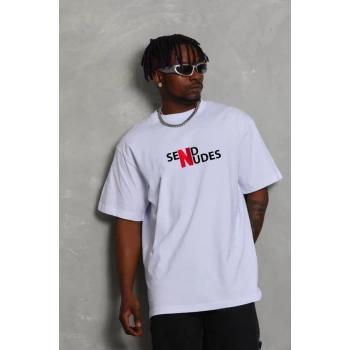 Unisex Bisiklet Yaka Double Oversize Baskılı TShirt