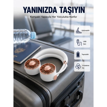 Usb Şarjlı Katlanabilir Mini Boyun Fanı 1–3 Saat Kullanım