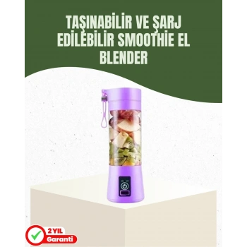 Usb Şarjlı Portatif Blender 380ml Çelik 304 Bıçaklı Mobil Smoothie Maker