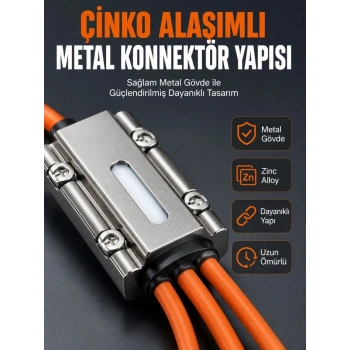 Usb Type-c, Lightning Ve Micro Usb Uyumlu 3ü 1 Arada Hızlı Şarj Kablosu