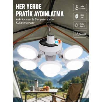 USB ve Solar Şarjlı Katlanabilir 5 Taraflı LED Lamba