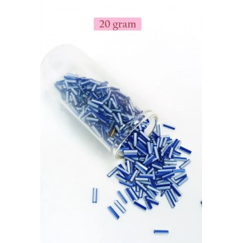 Uzun Boru Kesme Boncuk Çap 2mm Uzunluk 10 mm - 20 Gram - Mavi Beyaz - BNC236