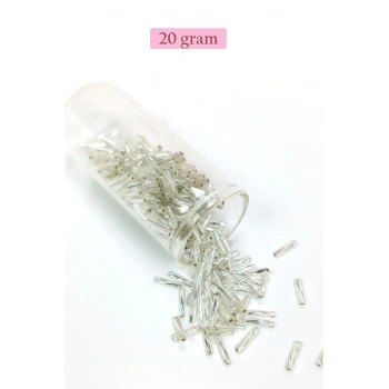 Uzun Boru Kesme Boncuk Çap 2mm Uzunluk 10 mm - 20 Gram - Parlak Gümüş - BNC257