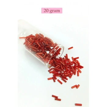 Uzun Boru Kesme Boncuk Çap 2mm Uzunluk 10 mm - 20 Gram - Şeffaf Kırmızı - BNC260
