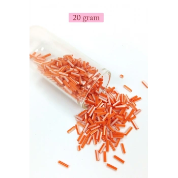 Uzun Boru Kesme Boncuk Çap 2mm Uzunluk 10 mm - 20 Gram - Turuncu Beyaz - BNC255