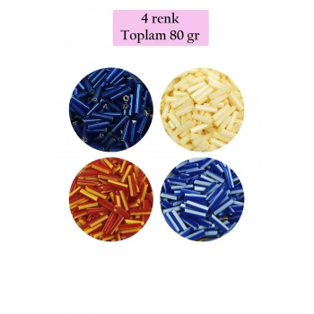 Uzun Boru Kesme Boncuk Çap 2mm Uzunluk 10 mm - 4 Renk - Toplam 80 Gram - BNC428