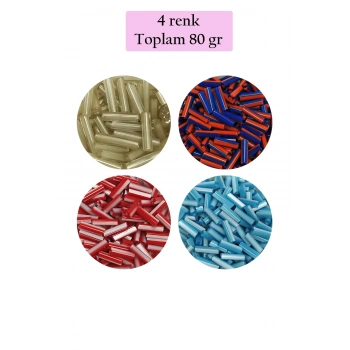 Uzun Boru Kesme Boncuk Çap 2mm Uzunluk 10 mm - 4 Renk - Toplam 80 Gram - BNC429