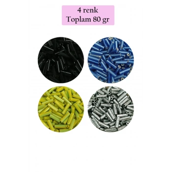 Uzun Boru Kesme Boncuk Çap 2mm Uzunluk 10 mm - 4 Renk - Toplam 80 Gram - BNC430