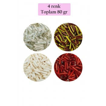 Uzun Boru Kesme Boncuk Çap 2mm Uzunluk 10 mm - 4 Renk - Toplam 80 Gram - BNC434