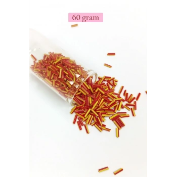 Uzun Boru Kesme Boncuk Çap 2mm Uzunluk 10 mm - 60 Gram - Sarı Kırmızı - BNC274