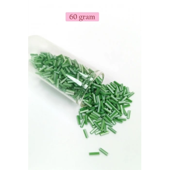 Uzun Boru Kesme Boncuk Çap 2mm Uzunluk 10 mm - 60 Gram - Yeşil Beyaz - BNC286
