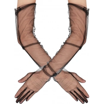 Uzun Boy Likralı Siyah Renk Yetişkin Mega Tül Eldiven 53 cm (4887)