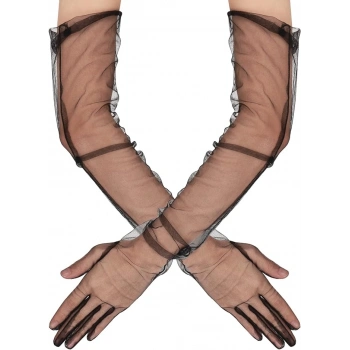 Uzun Boy Likralı Siyah Yetişkin Mega Tül Eldiven
