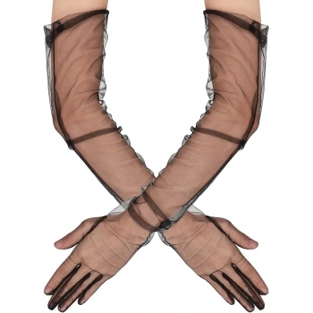Uzun Boy Likralı Siyah Yetişkin Mega Tül Eldiven