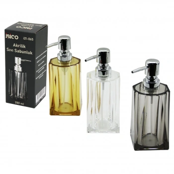 UZUN KARE TABAN - YVRLK AĞIZ - 4+4=8GEN GÖVDE ŞEFFAF - RENKLİ AKRİLİK - MİKA KRİSTAL SIVI SABUNLUK 280ML (4887)