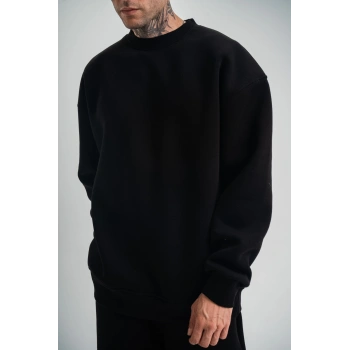 Uzun Kol Bisiklet Yaka Basic SweatShirt - Siyah -