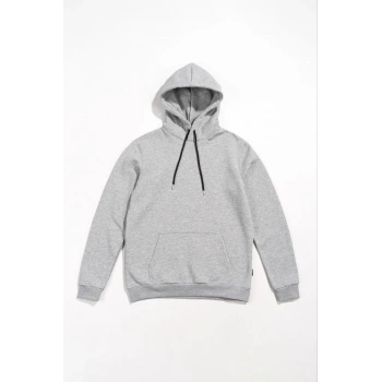 Uzun Kol Kapşonlu Basic Sweatshirt hoodie - Gri