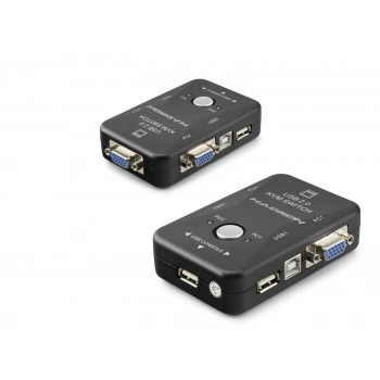 Vga Usb Kvm Switch 2 In 1 Out + 2 Port Usb Console + 2 Port Usb Pc (Klavye/Mouse + Yazıcı) - Siyah HDX1360