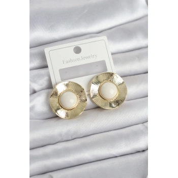 Vintage Model Beyaz Gold Renk Pirinç Kadın Küpe - TJ-BKP11665