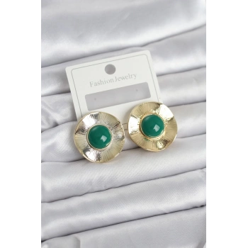 Vintage Model Yeşil Gold Renk Pirinç Kadın Küpe - TJ-BKP11664